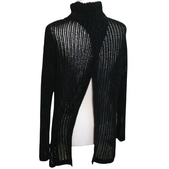 Elie Tahari Open Knit Sweater Women's Sz XS Black Sheer Spilt  Back Pullover Top - Picture 8 of 15